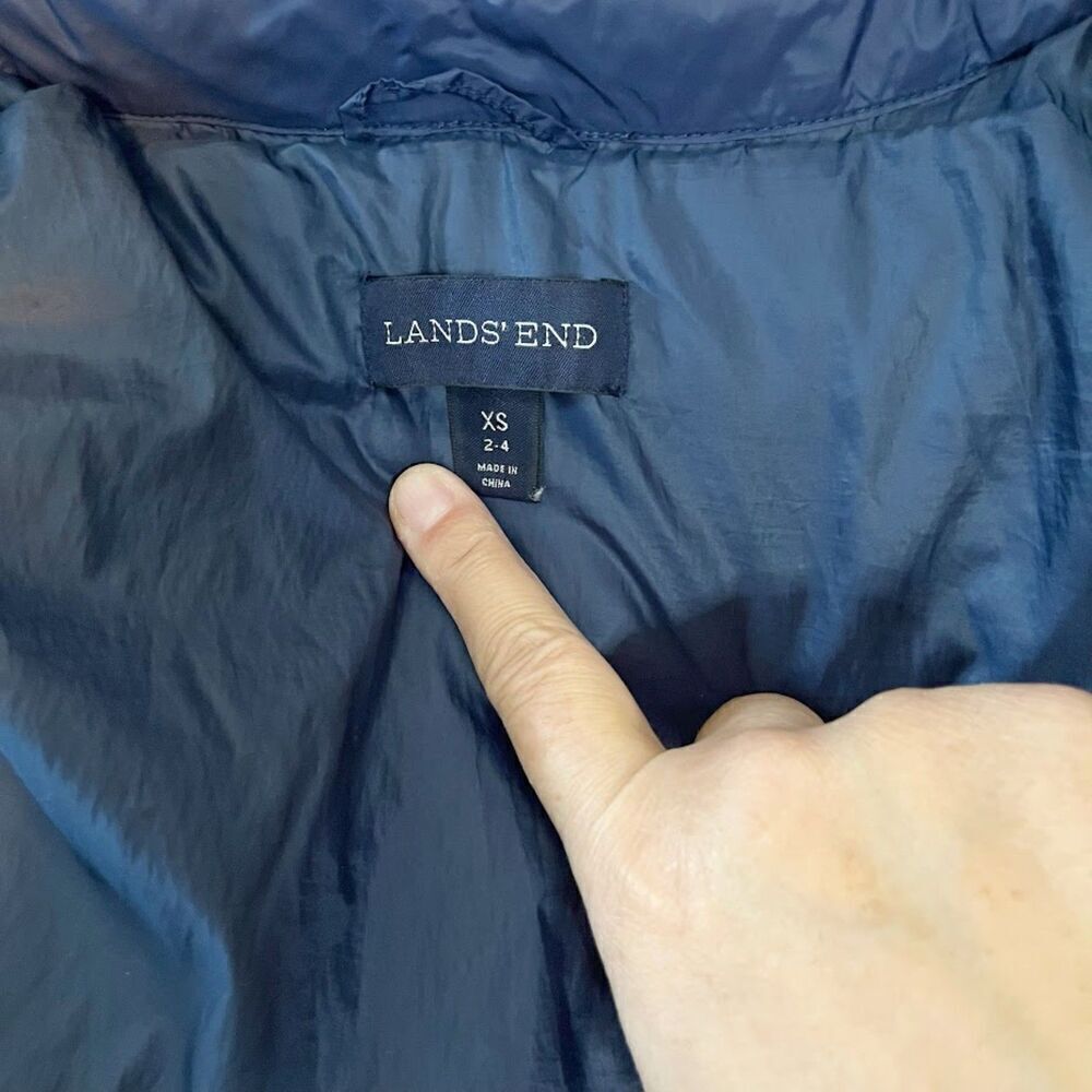 Lands' End Quilted Puffer Down Feathers Zip Button Pocket Packable Hoodie Coat - Picture 14 of 16